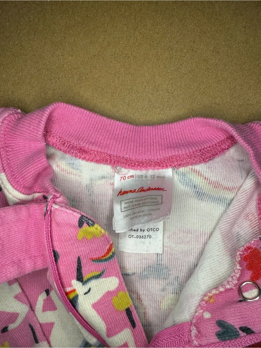 Hanna Andersson organic Pink Unicorn Zip Footless Pajamas